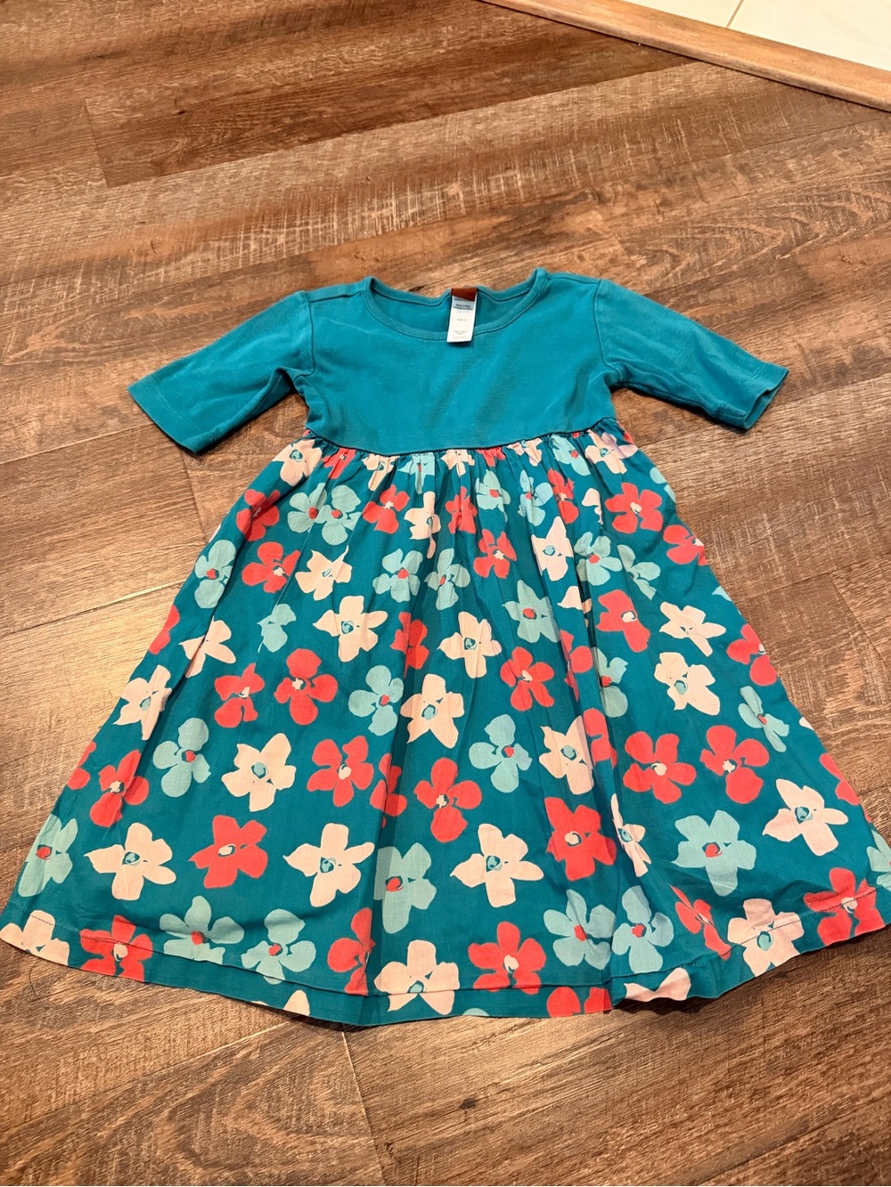 Tea Collection Floral Dress Size 5 Blue Pink Long Sleeve Twirl Dress